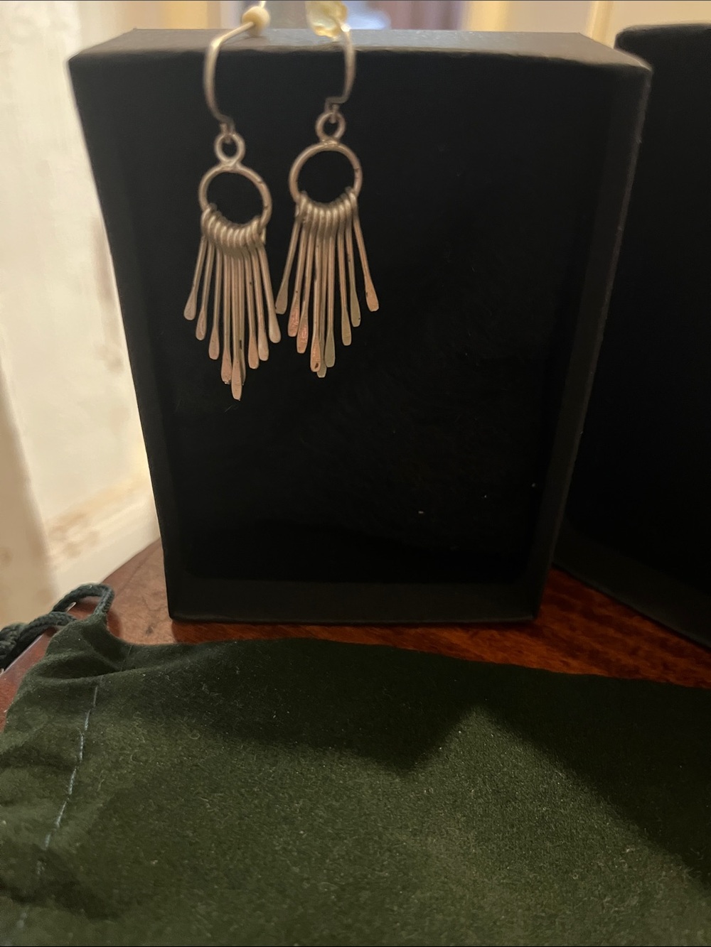 Silver tone Fringe Hoop Drop Earrings